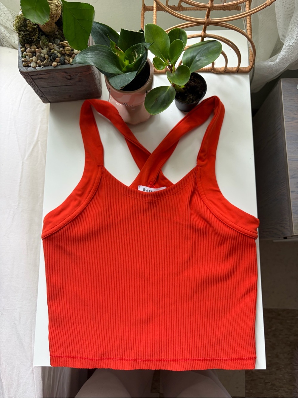 Athleta orange cropped cross-back tank top
